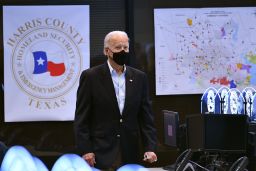 President Joe Biden arrives to tour the Harris County Emergency Operations Center in Houston on  February 26, 2021.