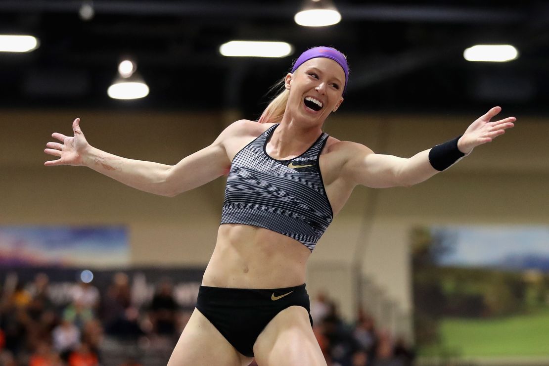 Sandi Morris reacts during a competition in Albuquerque, New Mexico, earlier this year.