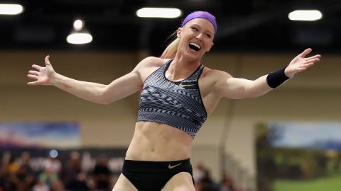 Sandi Morris reacts during a competition in Albuquerque, New Mexico, earlier this year. 