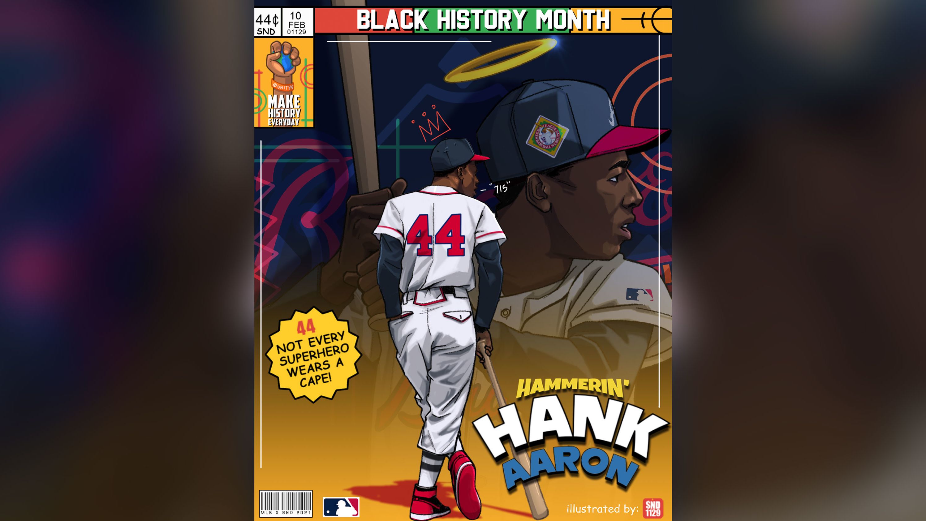 Steeve Verna's art piece of baseball legend Hank Aaron for MLB's Black artist series.