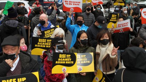 The rally was held to protest an increase in violence against Asian Americans.
