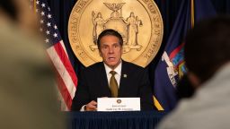 Andrew Cuomo, governor of New York, speaks during a news conference in New York, U.S., on Monday, Oct. 5, 2020. Governor Cuomo said New York City public and private schools in viral hot spots must close Tuesday, and he threatened to shut religious institutions if members dont follow rules about masks and social distancing. Photographer: Jeenah Moon/Bloomberg via Getty Images
