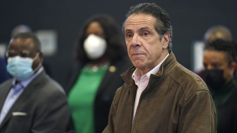 New York Gov. Andrew Cuomo speaks during a news conference at a Covid-19 vaccination site in the Brooklyn borough of New York, February 22, 2021. 