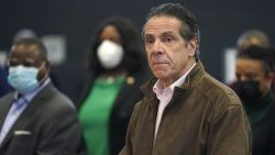 New York Gov. Andrew Cuomo speaks during a news conference at a COVID-19 vaccination site in the Brooklyn borough of New York, Monday, Feb. 22, 2021. (AP Photo/Seth Wenig, Pool)