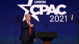 ORLANDO, FLORIDA - FEBRUARY 28:  Former President Donald Trump addresses the Conservative Political Action Conference held in the Hyatt Regency on February 28, 2021 in Orlando, Florida. Begun in 1974, CPAC brings together conservative organizations, activists, and world leaders to discuss issues important to them. (Photo by Joe Raedle/Getty Images)