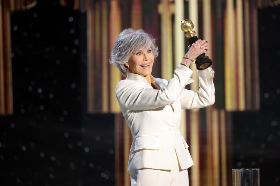 Fonda accepts the Cecil B. DeMille Award during the Golden Globes in February 2021.