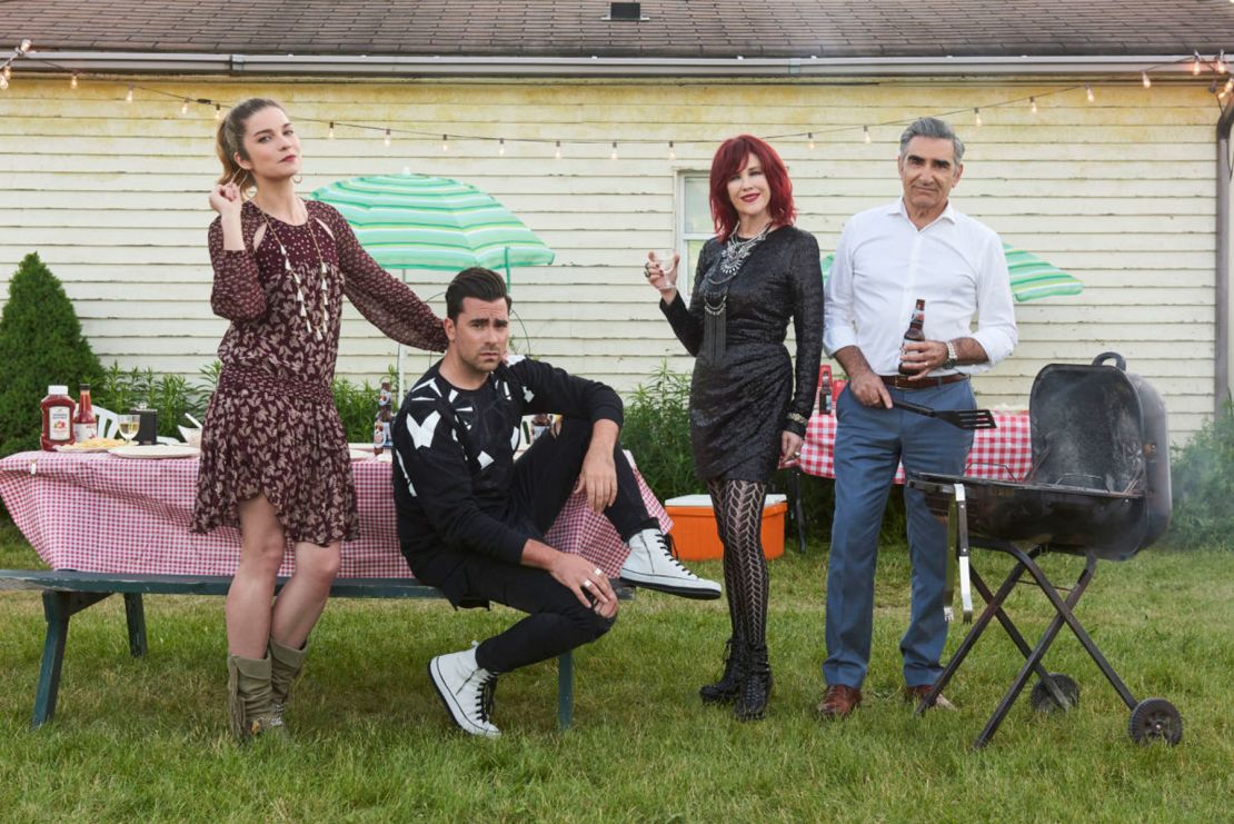 (From left) Annie Murphy, Dan Levy, Catherine O'Hara and Eugene Levy star as the Rose family in "Schitt's Creek." 