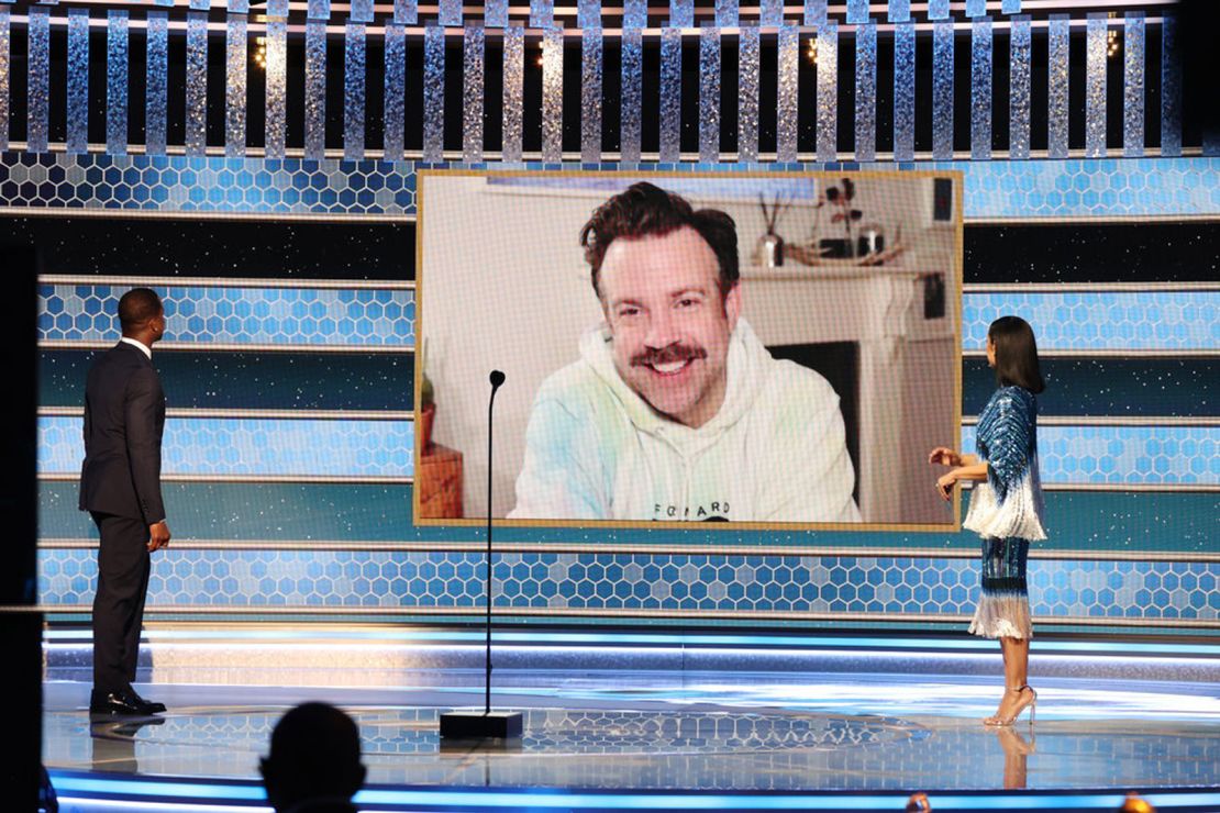 Jason Sudeikis won for best television actor in a musical or comedy for 'Ted Lasso.' (Photo by: Christopher Polk/NBC)