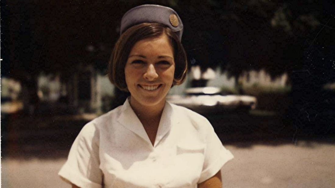 <strong>Excited trainee:</strong> Here she is in training, in August 1968 in Miami, Florida, wearing Pan Am's 1960s uniform.