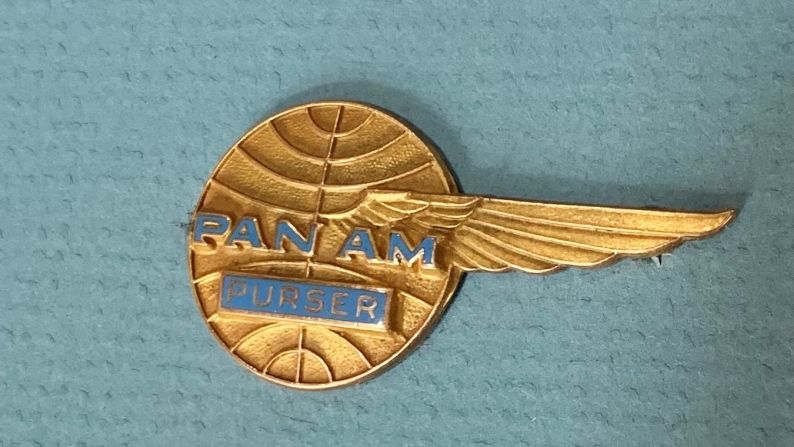 <strong>PanAm wings:</strong> Jocelyne was a purser for Pan Am for a time, a chief flight attendant. These are her Pan Am wings, made of real gold.