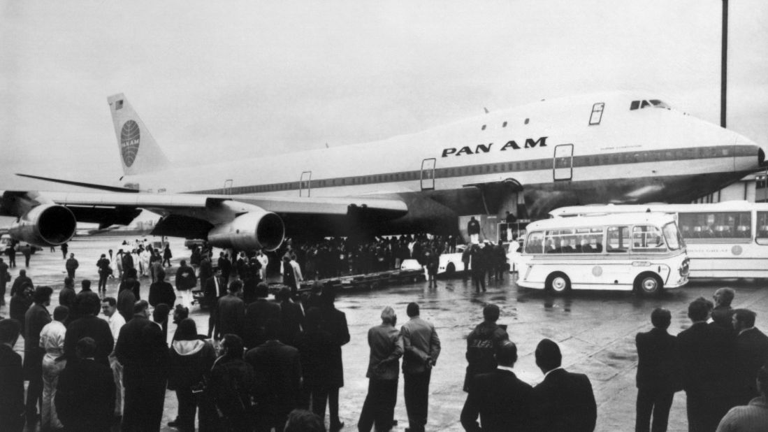 <strong>Boeing 747:</strong> Jocelyne worked on the first ever Boeing 747 flight between Paris and New York. Pictured here is a 747 arriving in London in 1970. "The 747 was amazing. I did love that plane, but I missed the ambiance of the 707," she says.