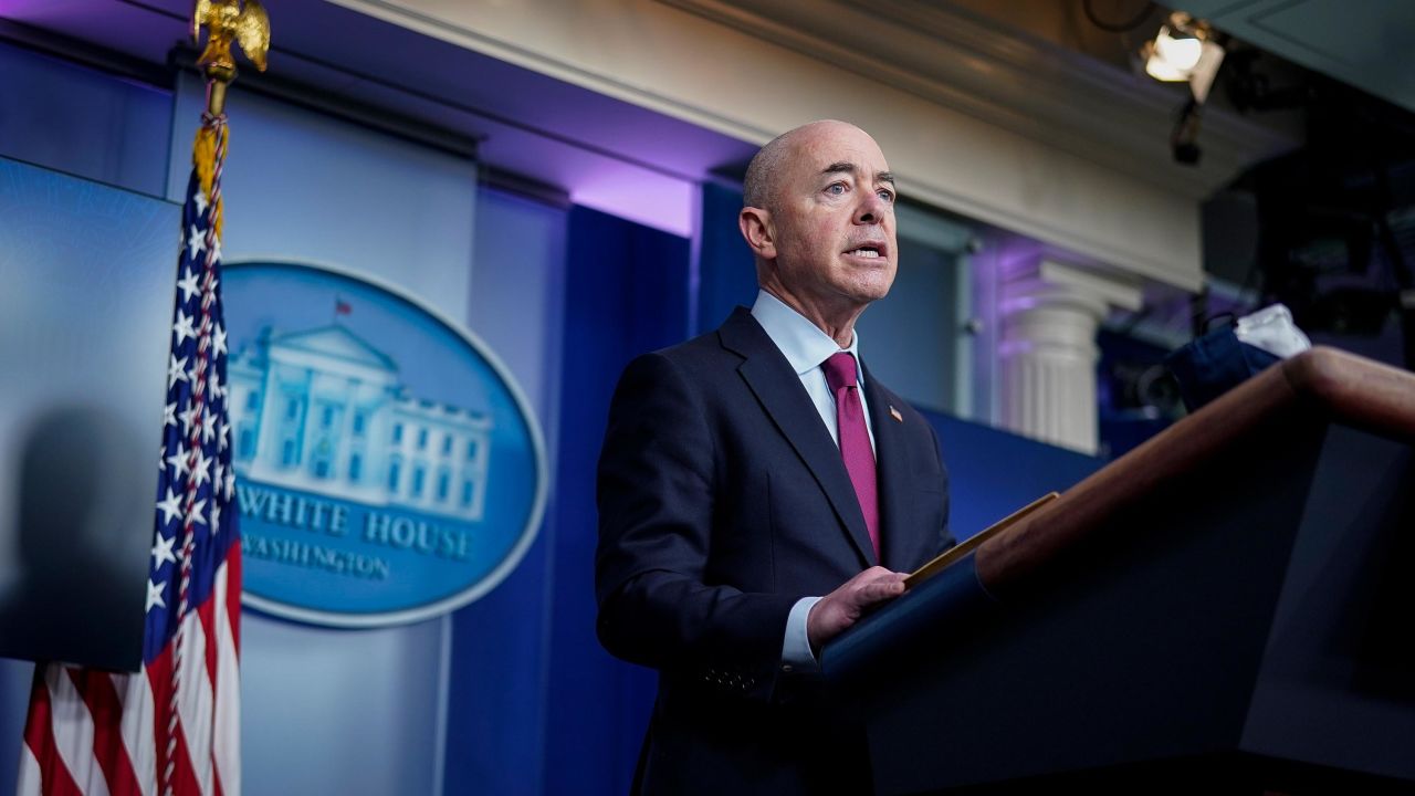 Secretary of Homeland Security Alejandro Mayorkas speaks during the daily press briefing at the White House on March 1, 2021 in Washington, DC. 