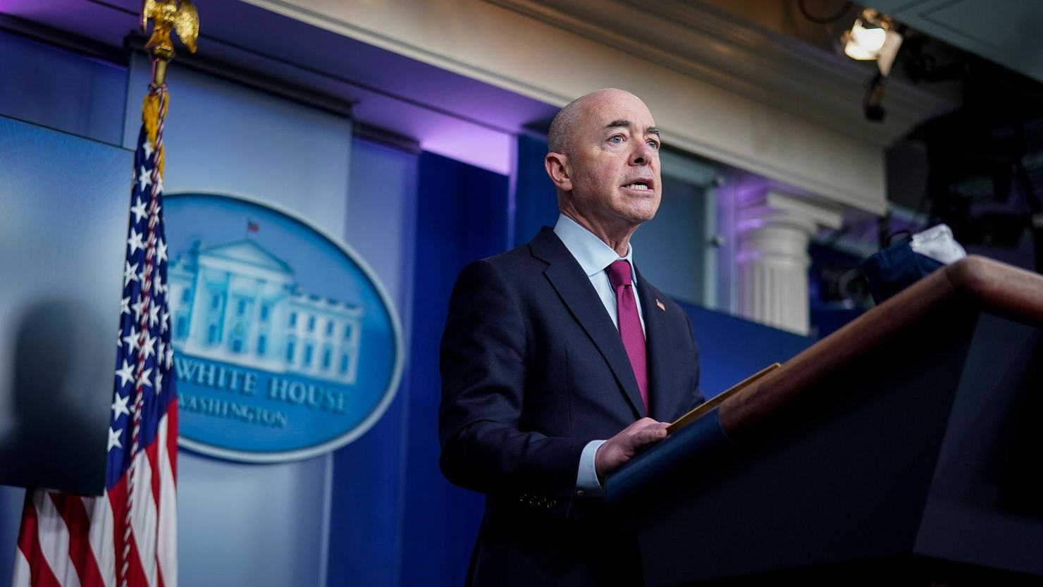 Secretary of Homeland Security Alejandro Mayorkas speaks during the daily press briefing at the White House in March.