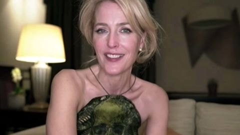 Gillian Anderson, winner of Best Performance by an Actress in a Supporting Role in a Series, Limited Series or Motion Picture Made for Television speaks during the 78th Annual Golden Globe Virtual General Press Room on February 28, 2021.