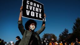 People participate in a protest in support of counting all votes with the election in Pennsylvania still unresolved on November 4, 2020 in Philadelphia, Pennsylvania. 