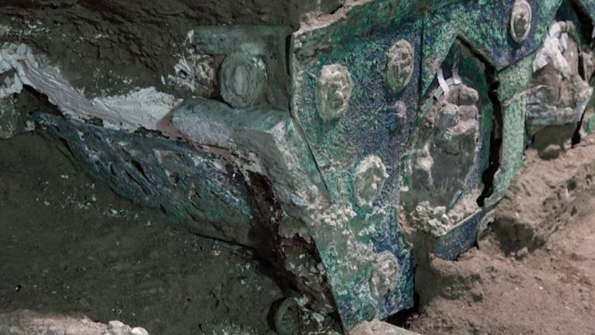 An almost fully intact ceremonial chariot has been unearthed from Pompeii's ruins.