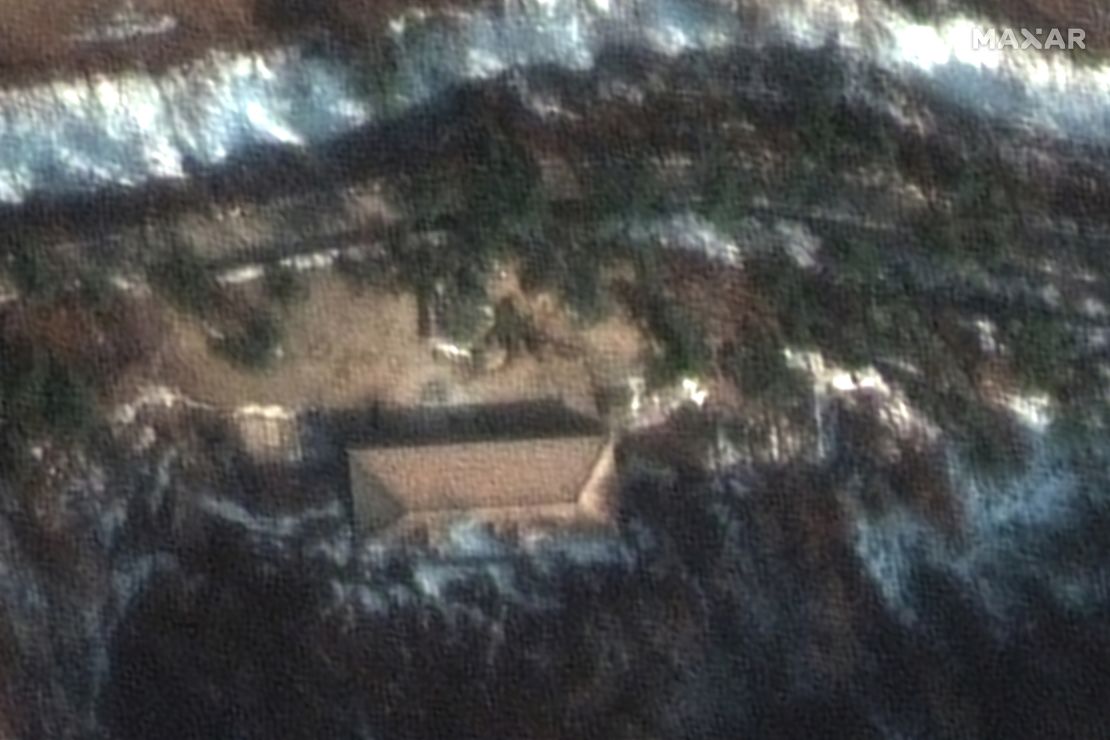 Close up view of building over tunnel entrances. February 11, 2021