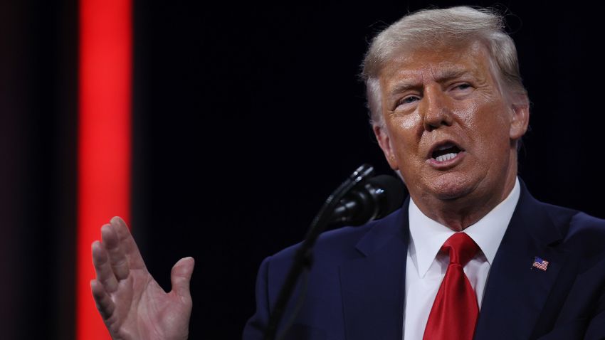 ORLANDO, FLORIDA - FEBRUARY 28: Former U.S. President Donald Trump addresses the Conservative Political Action Conference (CPAC) held in the Hyatt Regency on February 28, 2021 in Orlando, Florida. Begun in 1974, CPAC brings together conservative organizations, activists, and world leaders to discuss issues important to them. (Photo by Joe Raedle/Getty Images)
