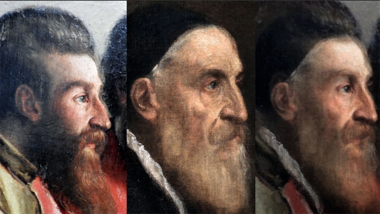 The overlay was done with both a sketch and a painting of Titian's portrait.