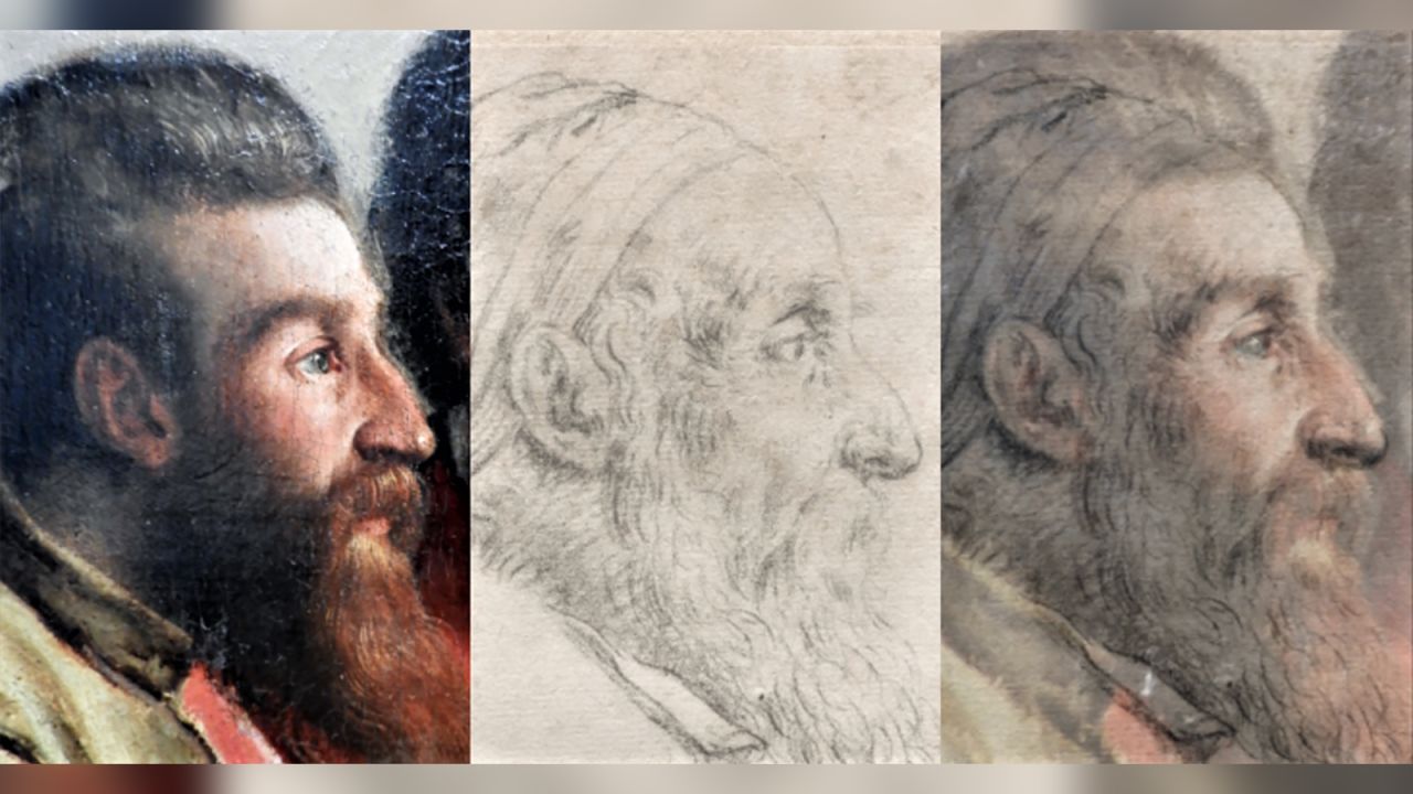 Kenny's technique saw her blend the image in the painting with a self-portrait of Titian in order to reveal his identity.