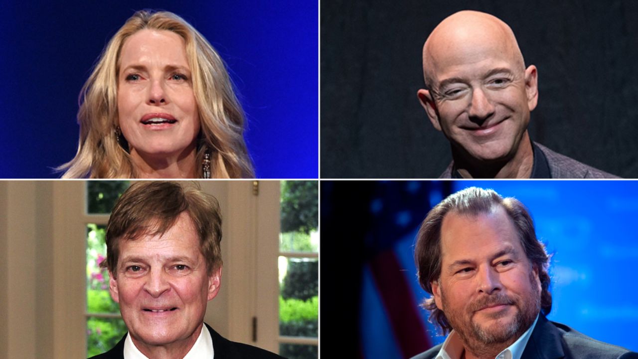 (From Left to Right) Laurene Powell Jobs, Jeff Bezos, Stewart Bainum Jr. and Marc Benioff