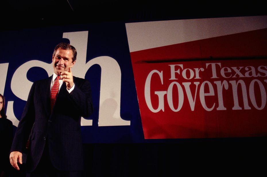 Bush celebrates after he was elected governor of Texas in 1994. Bush, a Republican like his father, ran for Congress in 1978 but lost.