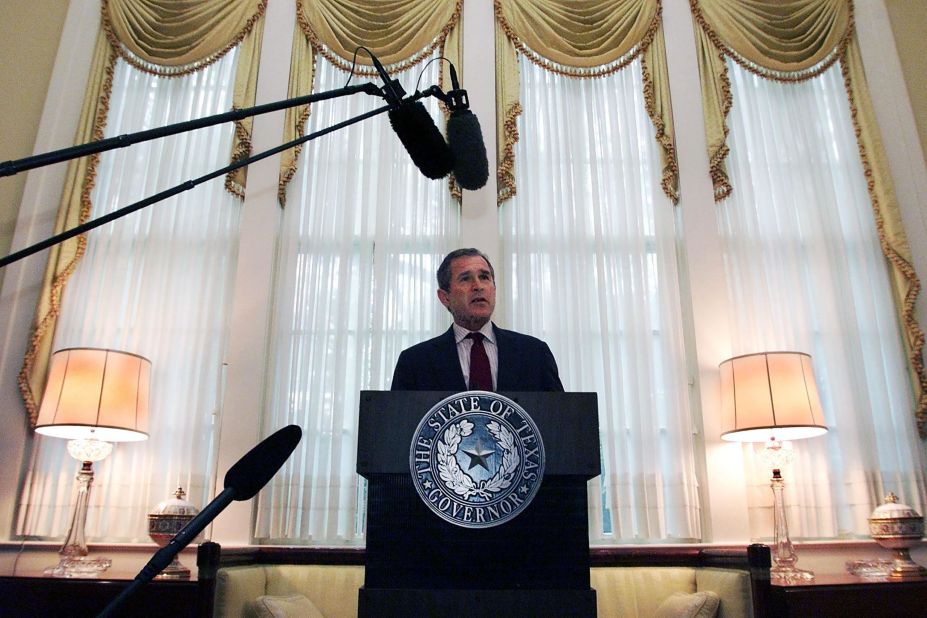 Bush practices his national convention speech while working at the governor's mansion in Texas in July 2000.