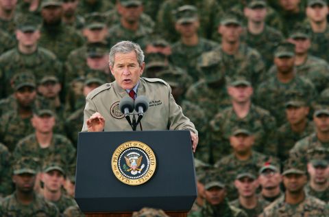 Bush speaks to US Marines on the anniversary of the Pearl Harbor attack in December 2004.