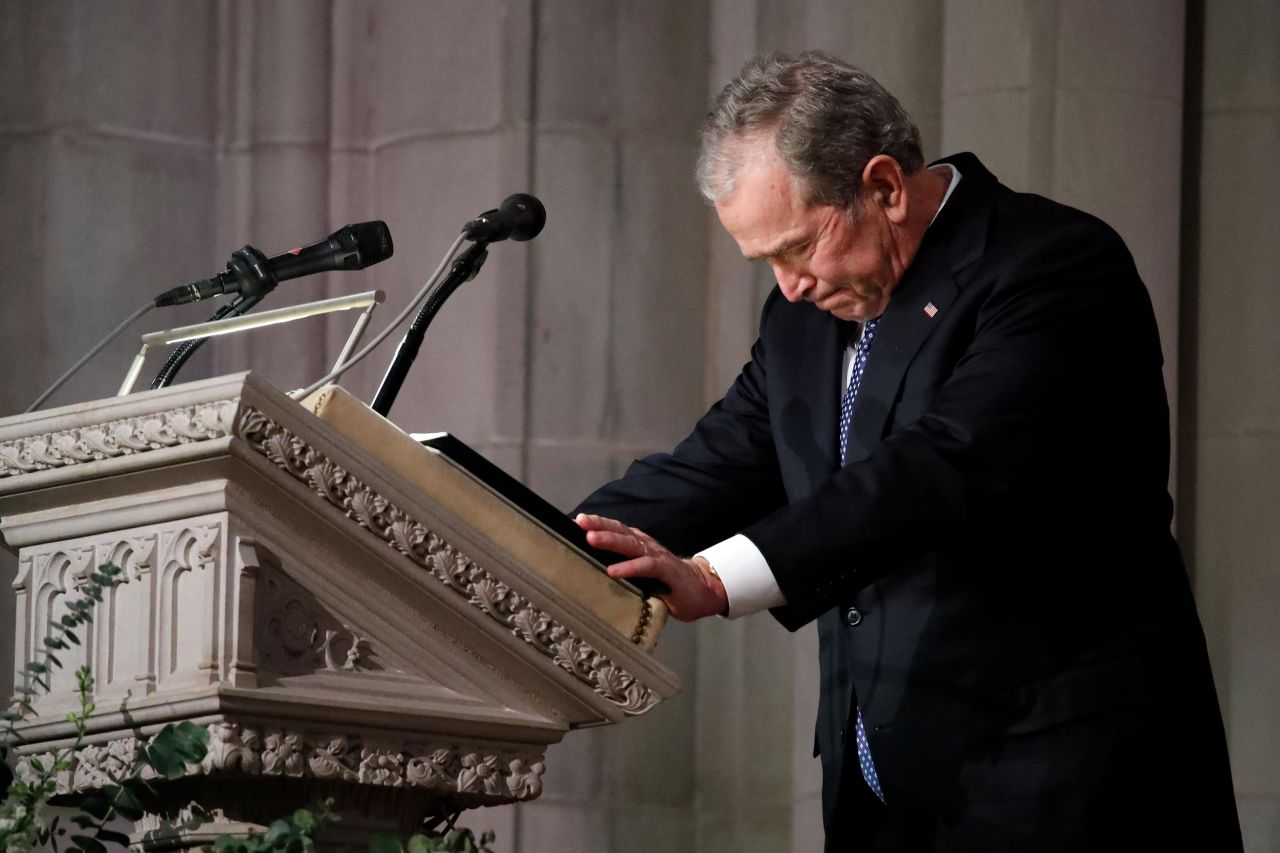 Bush speaks at his father's state funeral in December 2018.