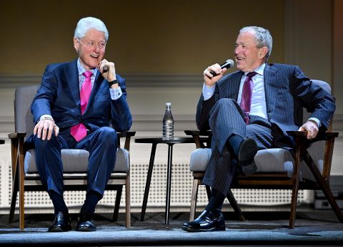 Bush and former President Clinton speak at an event in New York in February 2020.