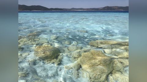 Rocks along the shoreline of Lake Salda in Turkey were formed by microbes that trap minerals and sediments in the water. 