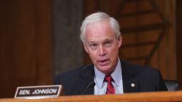 Sen. Ron Johnson (R-WI) questions Neera Tanden, nominee for Director of the Office of Management and Budget (OMB), at her confirmation hearing before the Senate Homeland Security and Government Affairs committee on February 9, 2021 at the U.S. Capitol in Washington, DC. 