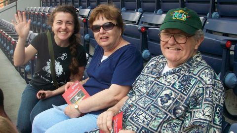 Jeanne with her parents, Patricia and Michael Bonner, at an Atlanta Braves Game at Turner Field in 2011.
