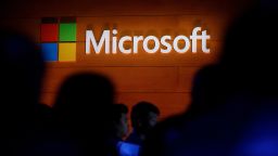 NEW YORK, NY - MAY 2: The Microsoft logo is illuminated on a wall during a Microsoft launch event to introduce the new Microsoft Surface laptop and Windows 10 S operating system, May 2, 2017 in New York City. The Windows 10 S operating system is geared toward the education market and is Microsoft's answer to Google's Chrome OS. (Photo by Drew Angerer/Getty Images)