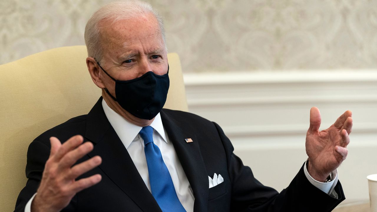 President Joe Biden speaks during a meeting about cancer in the Oval Office of the White House, Wednesday, March 3, 2021, in Washington. (AP Photo/Alex Brandon)