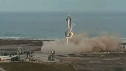 This screengrab made from SpaceX's live webcast shows the Starship SN10 prototype as it lands during the second attempted test flight of the day at SpaceX's South Texas test facility near Boca Chica Village in Brownsville, Texas, March 3, 2021. - An unmanned SpaceX rocket exploded on the ground on March 3 after carrying out what had seemed to be a successful flight and landing. (Photo by Jose ROMERO / SPACEX / AFP) / RESTRICTED TO EDITORIAL USE - MANDATORY CREDIT "AFP PHOTO /SPACEX " - NO MARKETING - NO ADVERTISING CAMPAIGNS - DISTRIBUTED AS A SERVICE TO CLIENTS (Photo by JOSE ROMERO/SPACEX/AFP via Getty Images)