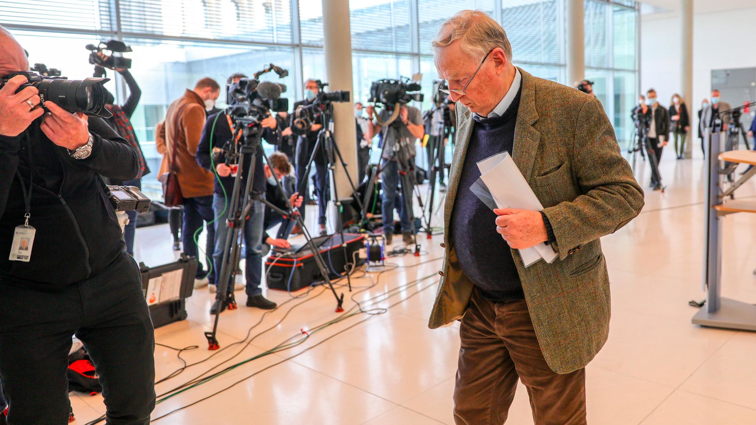 Alexander Gauland, co-Bundestag faction leader of the AfD party, leaves after a press conference on Wednesday.