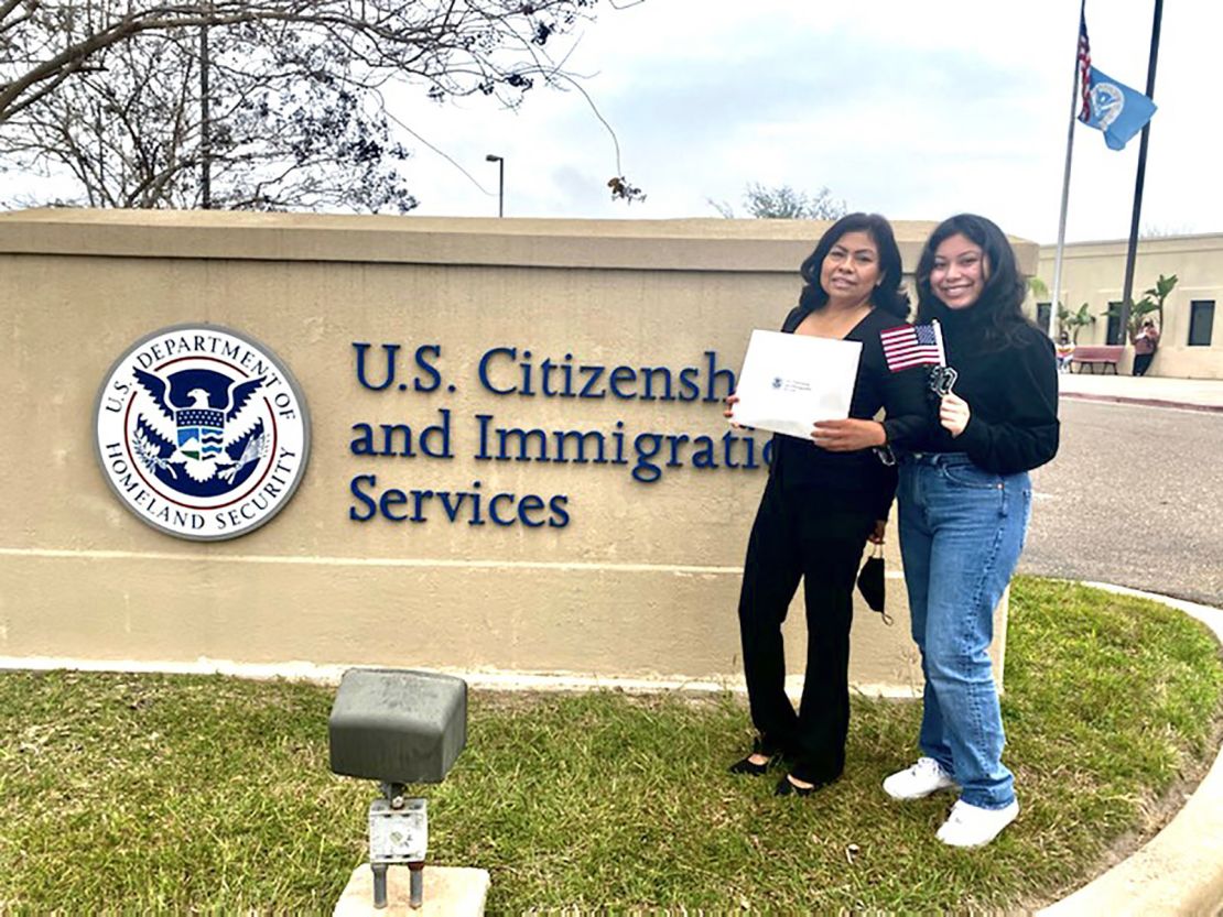 Carolina Cortez, left, and her daughter Lizette right after her US citizenship oath ceremony on February 6.