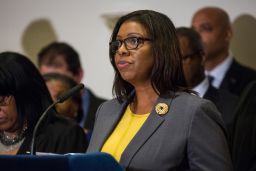 New York City Public Advocate Letitia James speaks after a grand jury decided not to indict New York Police Officer Daniel Pantaleo in Eric Garner's death, on December 3, 2014 in the Staten Island borough of New York City.