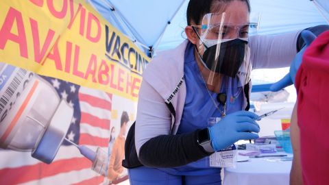 A woman receives a vaccine at a vaccination clinic in Los Angeles late last month.
