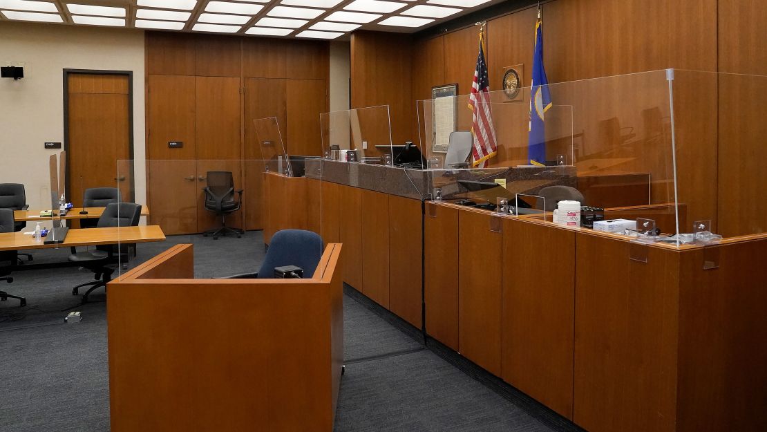 Plexiglass barriers have been set up throughout the Hennepin County Government Center for the trial.