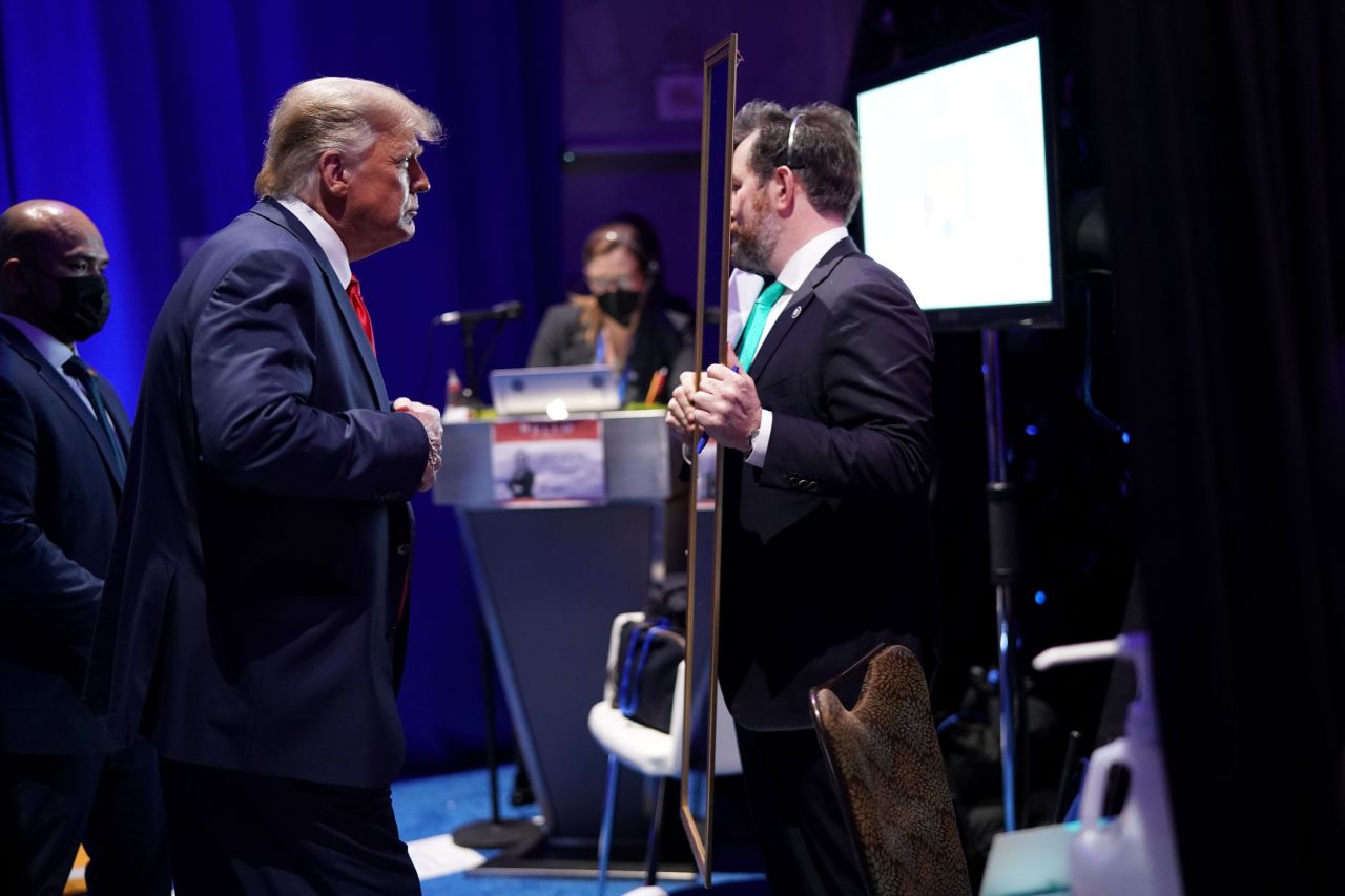 Former US President Donald Trump prepares to speak at the Conservative Political Action Conference in Orlando on Sunday, February 28. He was making <a href="https://www.cnn.com/2021/03/01/politics/cpac-2021-trump-speech-american-democracy/index.html" target="_blank">his first public remarks since leaving the White House.</a>