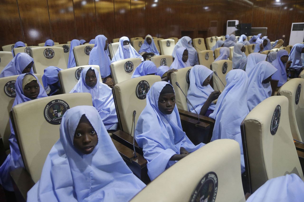 Nigerian schoolgirls who were abducted by gunmen last week meet with regional governor Bello Matawalle after <a href="https://www.cnn.com/2021/03/02/africa/nigeria-schoolgirls-rescued-intl/index.html" target="_blank">they were released </a>on Tuesday, March 2.