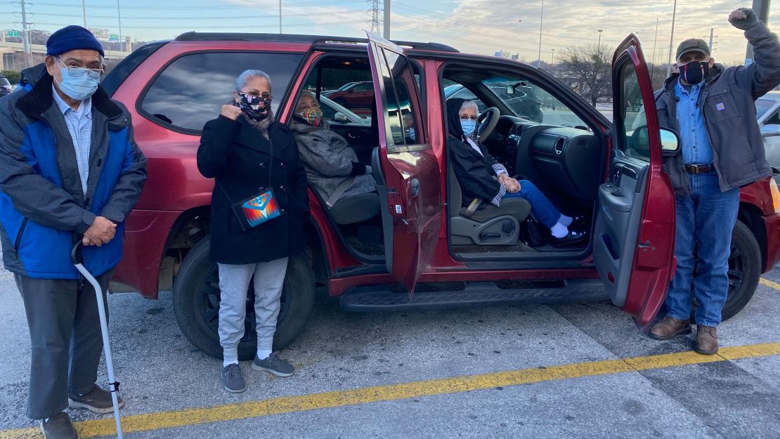 Jose Ibarra, Sr., far right, and several of his family members after being vaccinated on January 12 at site at the Wonderland of the Americas Mall. Others in the photo from left to right are Octaviano Eureste, Josie Ibarra, Margarita Castillo and Felicitas Ibarra.