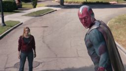 Elizabeth Olsen as Wanda and Paul Bettany as the Vision in the 'WandaVision' finale (Marvel Studios).