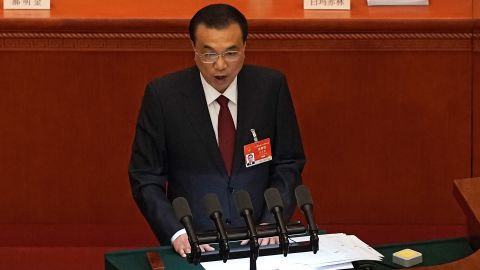 Chinese Premier Li Keqiang delivers a speech during the opening session of China's National People's Congress at the Great Hall of the People in Beijing on Friday.