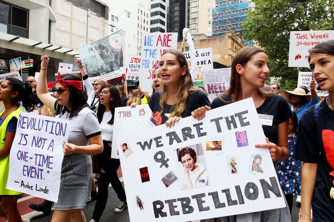 Protesters walked through Sydney in 2019 for the "Women's Wave" march, but many say not enough has been done to address inequality and sexual assault.