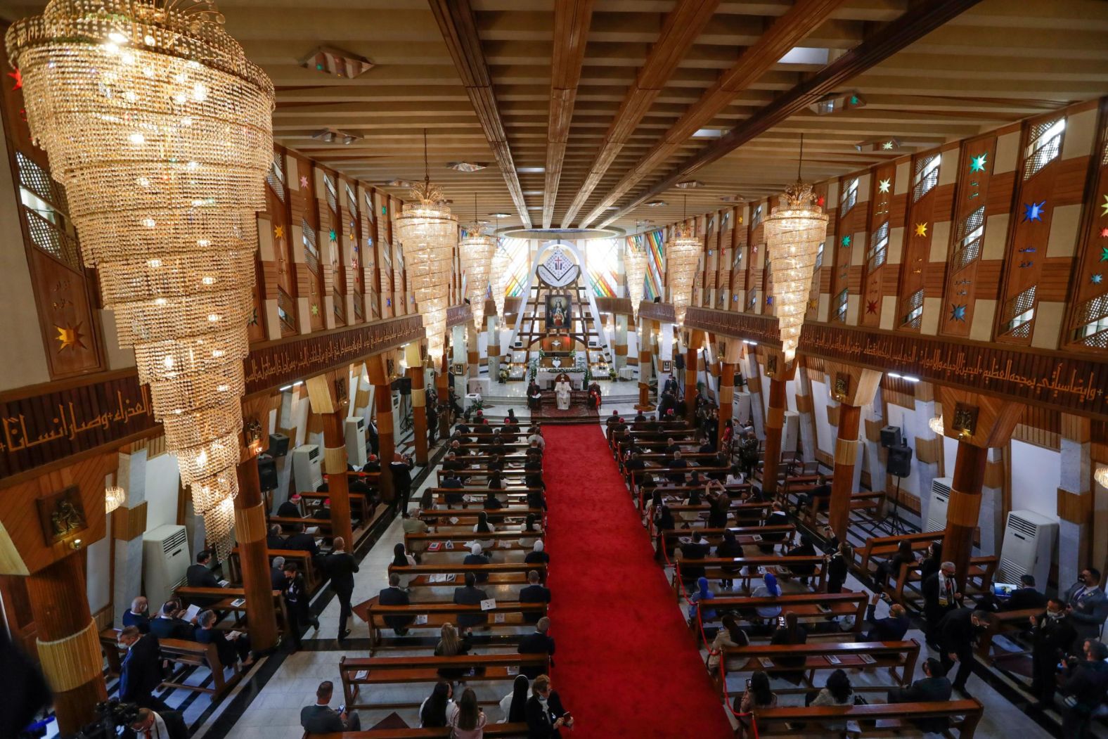 Francis delivers his speech at Our Lady of Salvation. "We are gathered in this Cathedral of Our Lady of Salvation, hallowed by the blood of our brothers and sisters who here paid the ultimate price of their fidelity to the Lord and his Church," the pontiff said.