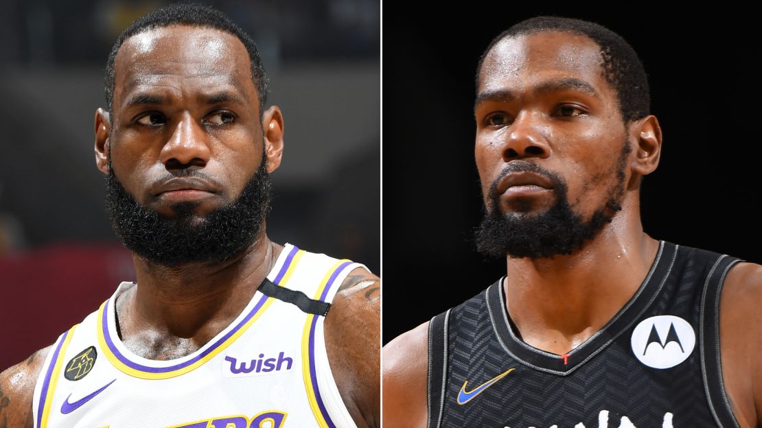 A split of LeBron James (left) and Kevin Durant (right). 