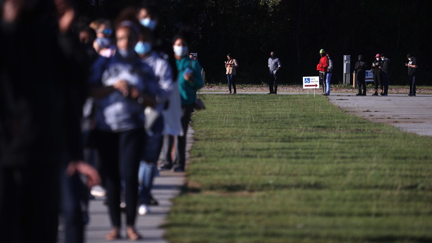 People line up to vote at the Gwinnett County Fairgrounds on October 30, 2020, in Lawrenceville, Georgia. 